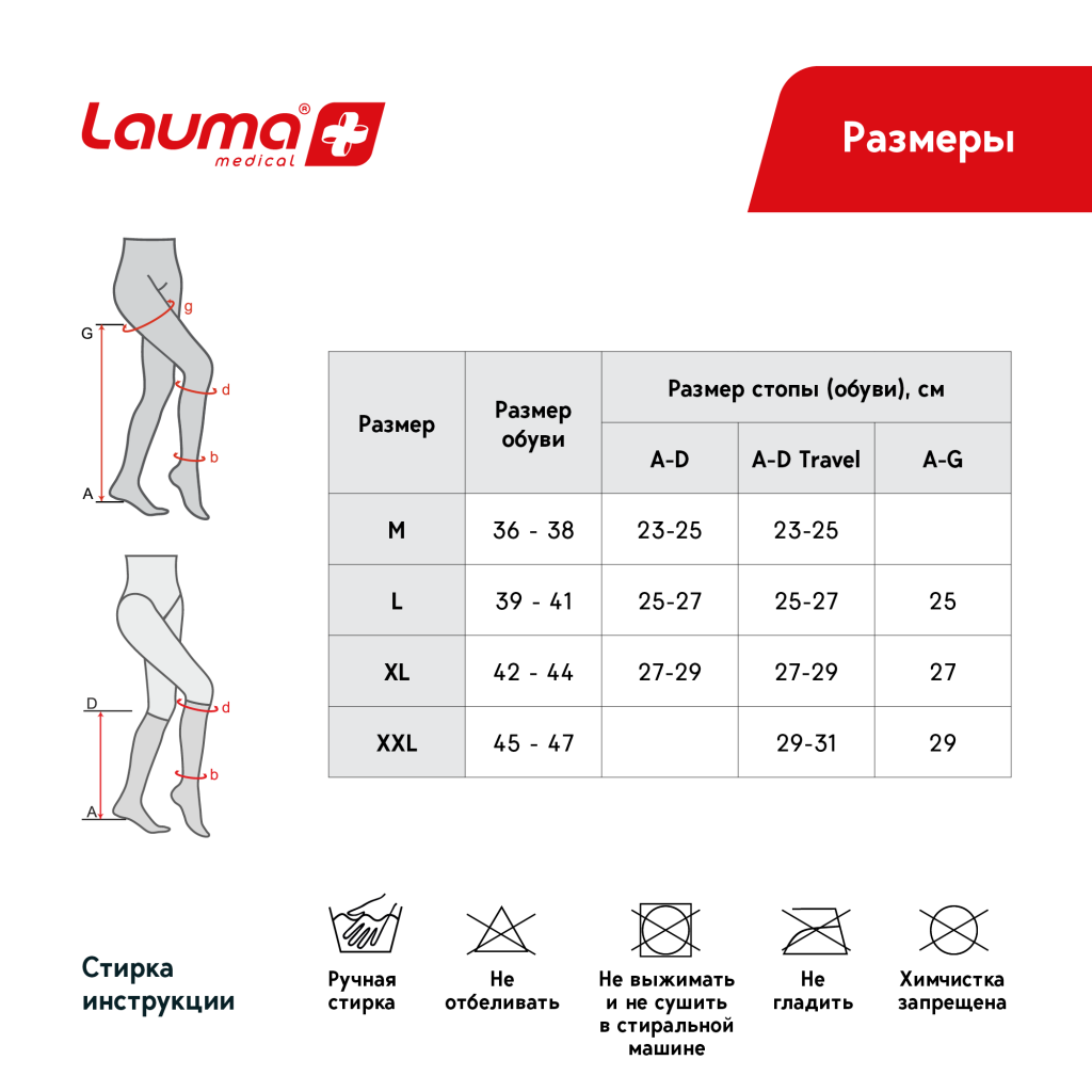 AD202 izmers.png Медицинские компрессионные гольфы LAUMA TRAVEL с утолщенной пяткой